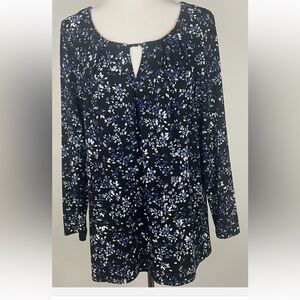 J Jill Floral Keyhole Long-Sleeve Blouse